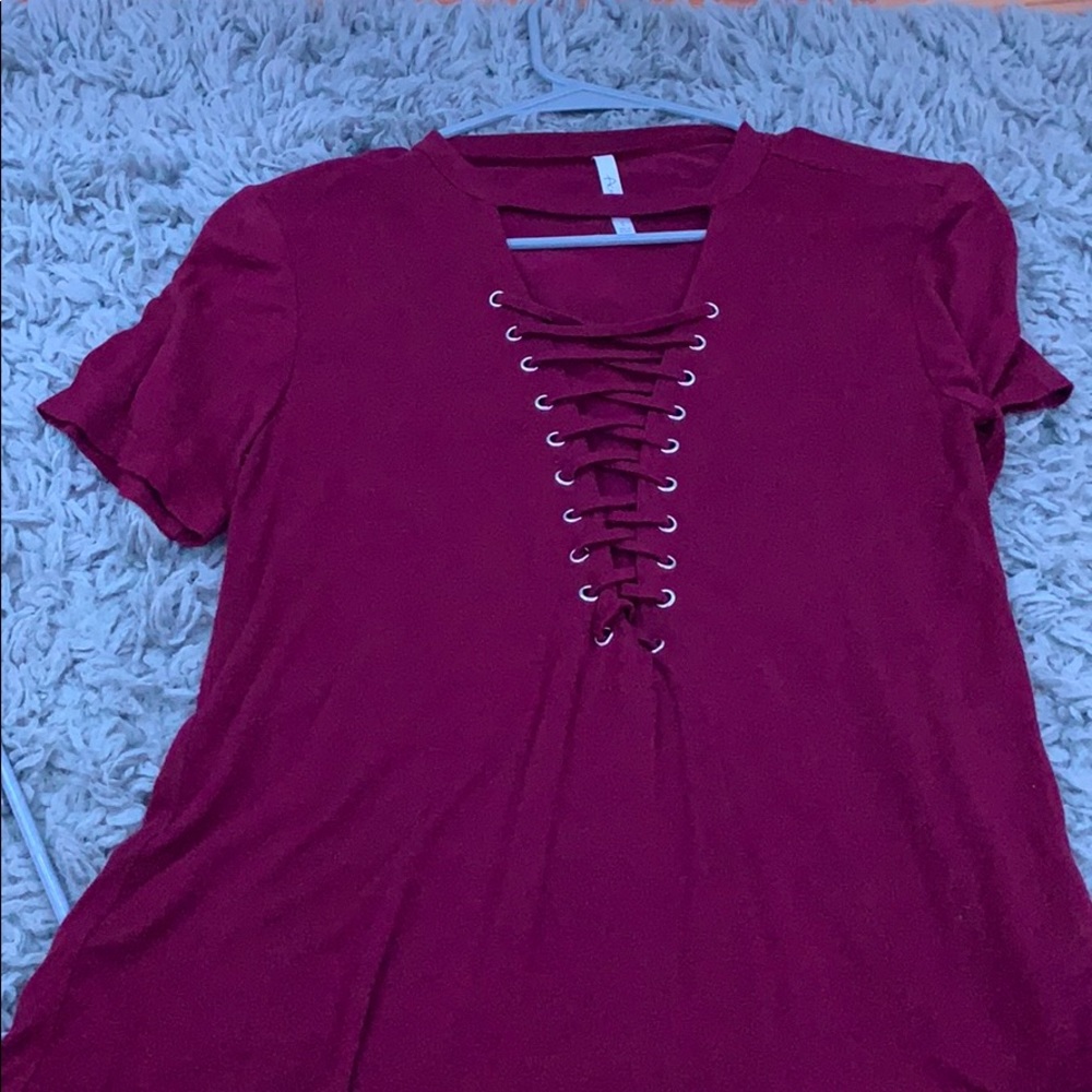 Red lace up tee